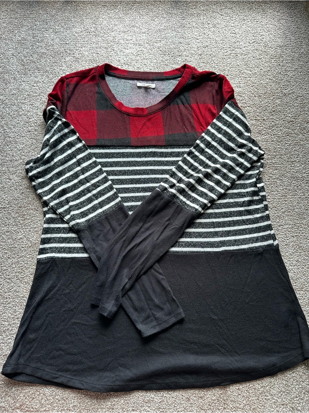 Red Buffalo Plaid & Black Striped Long Sleeve Top
